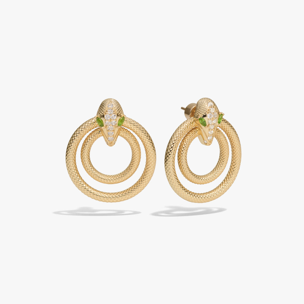 Awe Inspired Earrings 14K Yellow Gold Vermeil Snake Doorknocker Earrings