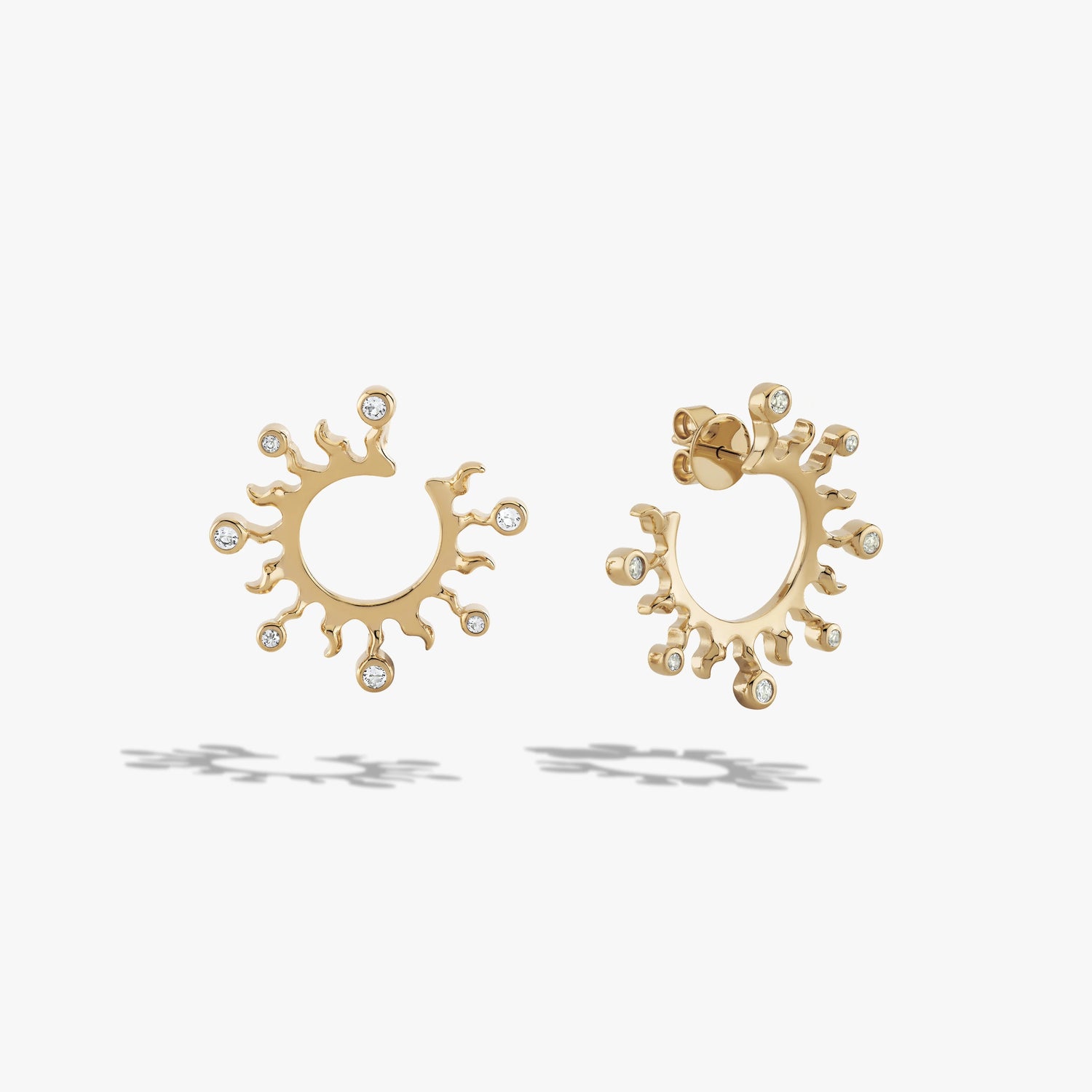 Awe Inspired Earrings 14K Yellow Gold Vermeil Sunburst Bypass Hoops