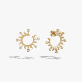 Awe Inspired Earrings 14K Yellow Gold Vermeil Sunburst Bypass Hoops