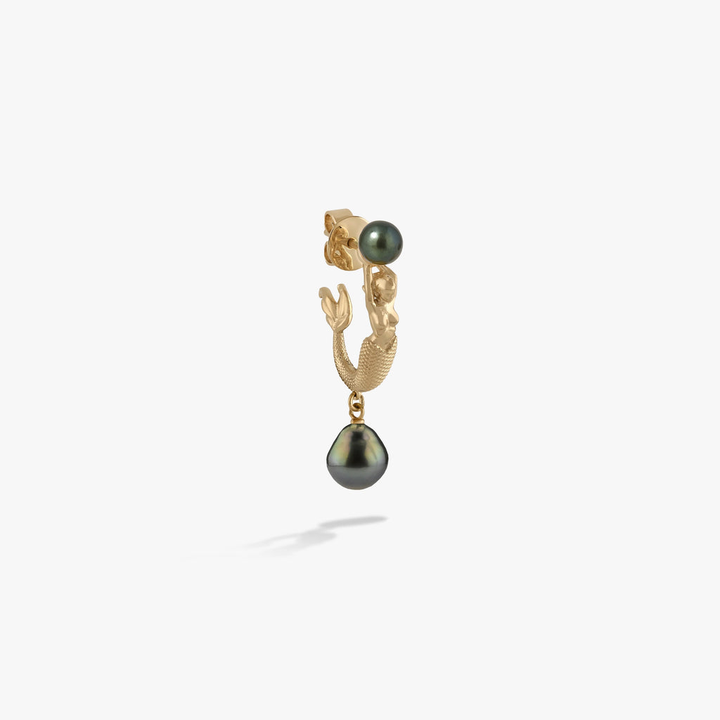 Awe Inspired Earrings 14K Yellow Gold Vermeil / Tahitian Pearl / Single Sea Siren Pearl Earrings