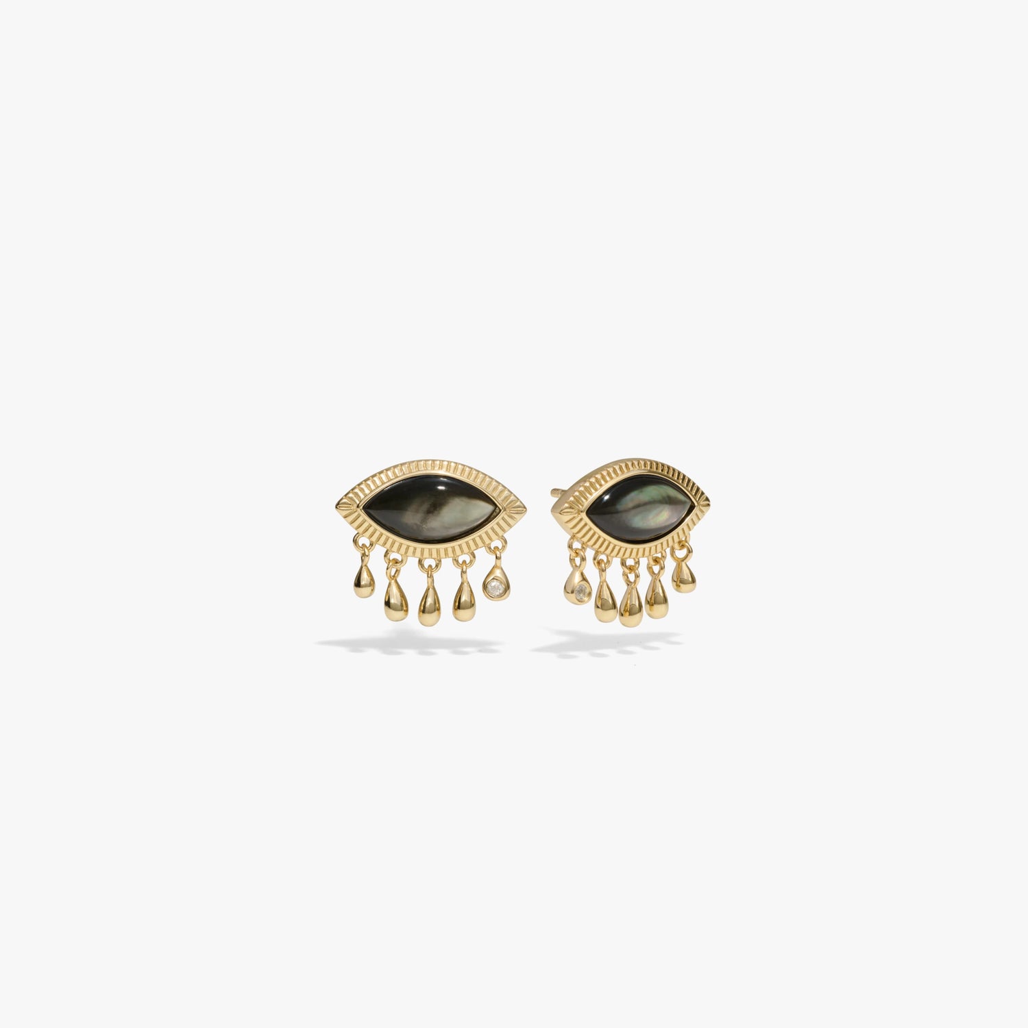 Awe Inspired Earrings 14K Yellow Gold Vermeil Third Eye Black Mother of Pearl Studs