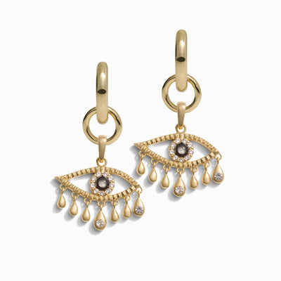 Awe Inspired Earrings 14K Yellow Gold Vermeil Third Eye Charm Earrings