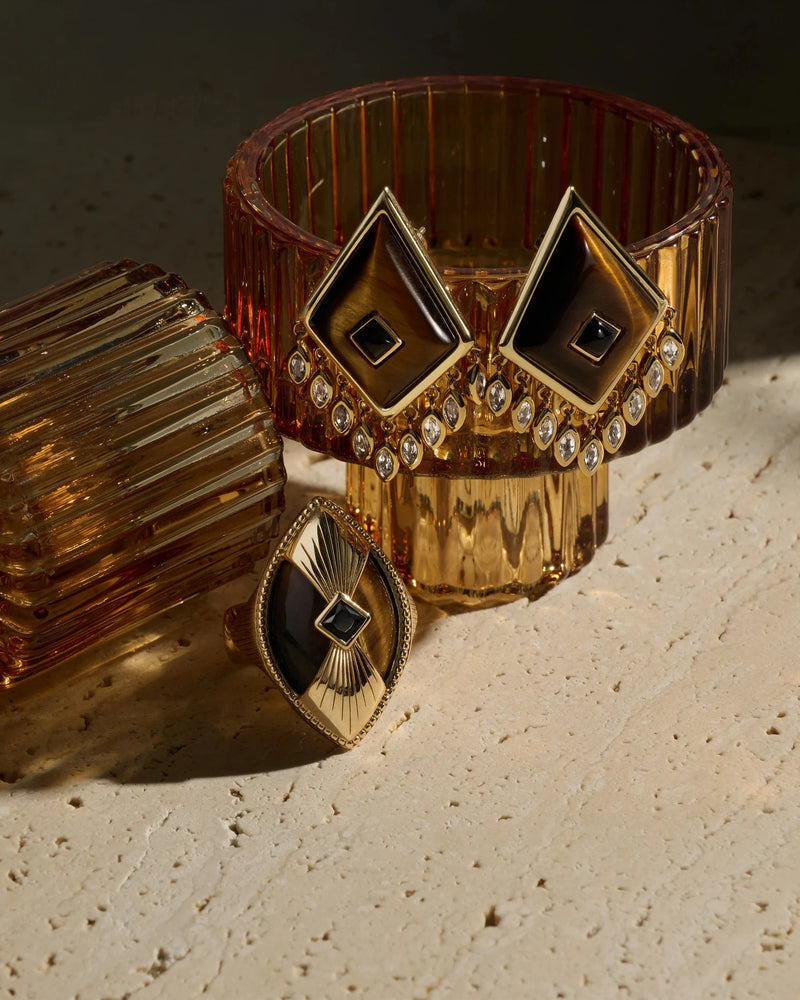 Awe Inspired Earrings 14K Yellow Gold Vermeil Tiger's Eye Boho Kite Earrings