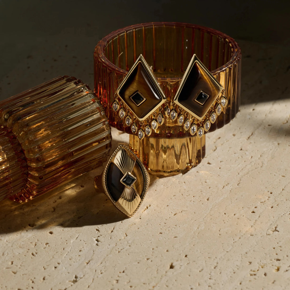 Awe Inspired Earrings 14K Yellow Gold Vermeil Tiger's Eye Boho Kite Earrings