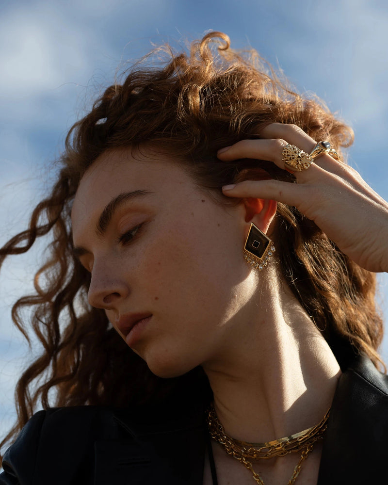 Awe Inspired Earrings 14K Yellow Gold Vermeil Tiger's Eye Boho Kite Earrings