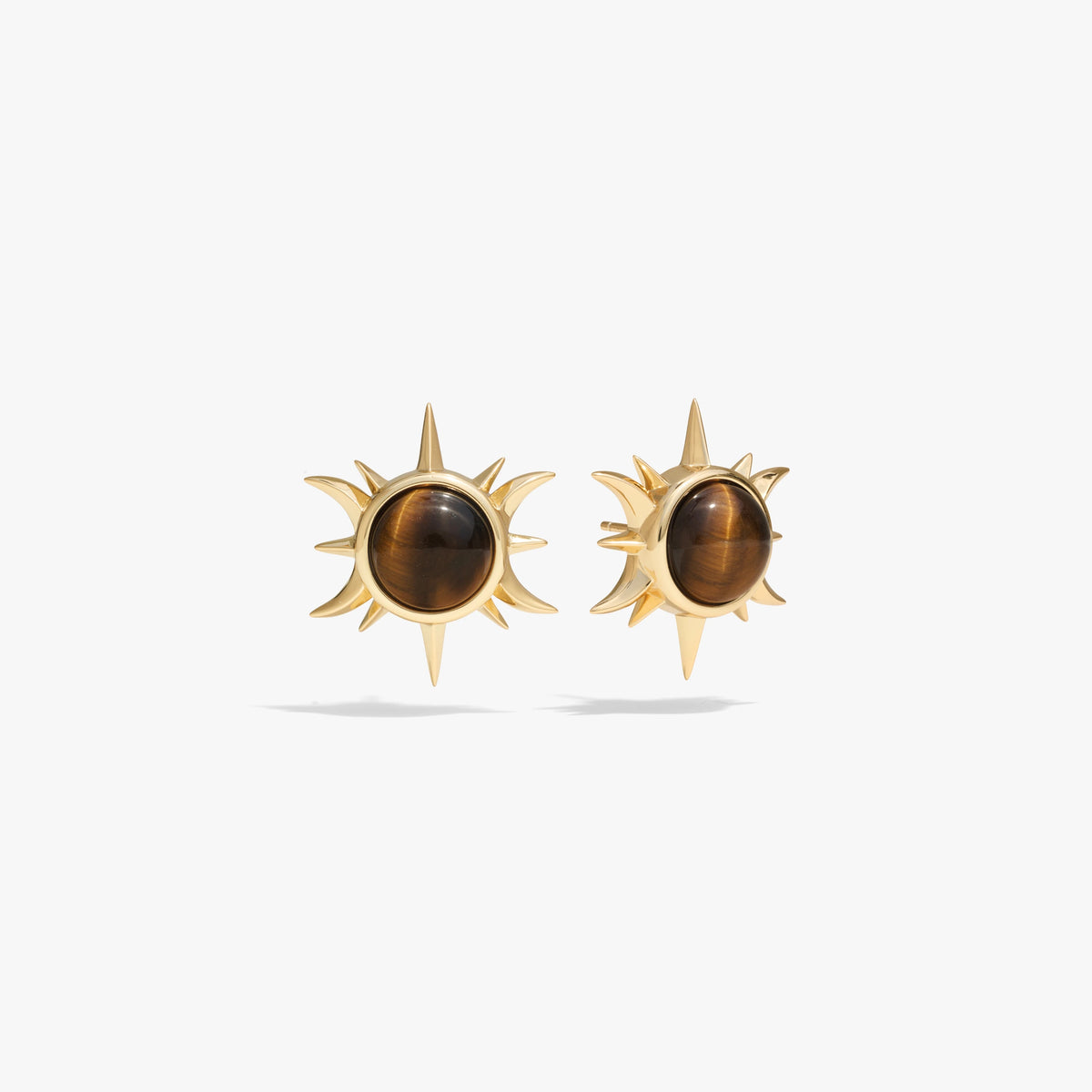 Awe Inspired Earrings 14K Yellow Gold Vermeil Tiger's Eye Triple Moon Studs