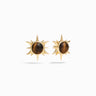 Awe Inspired Earrings 14k Yellow Gold Vermeil Triple Moon Statement Studs Tiger's Eye