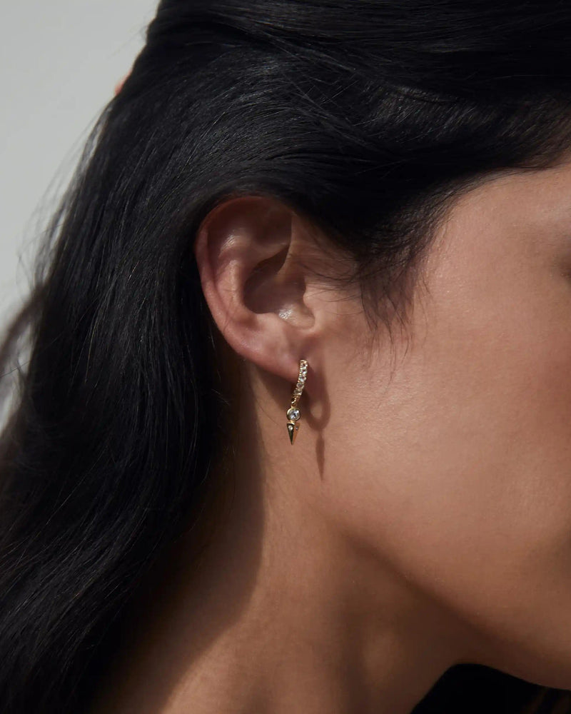 Awe Inspired Earrings 14K Yellow Gold Vermeil / White Topaz White Topaz Spike Huggies