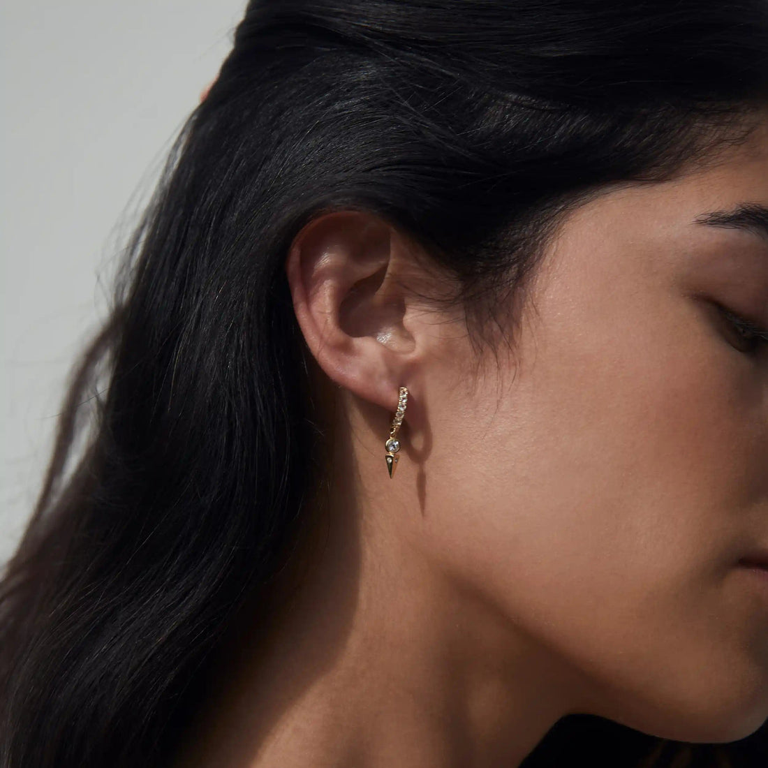 Awe Inspired Earrings 14K Yellow Gold Vermeil / White Topaz White Topaz Spike Huggies