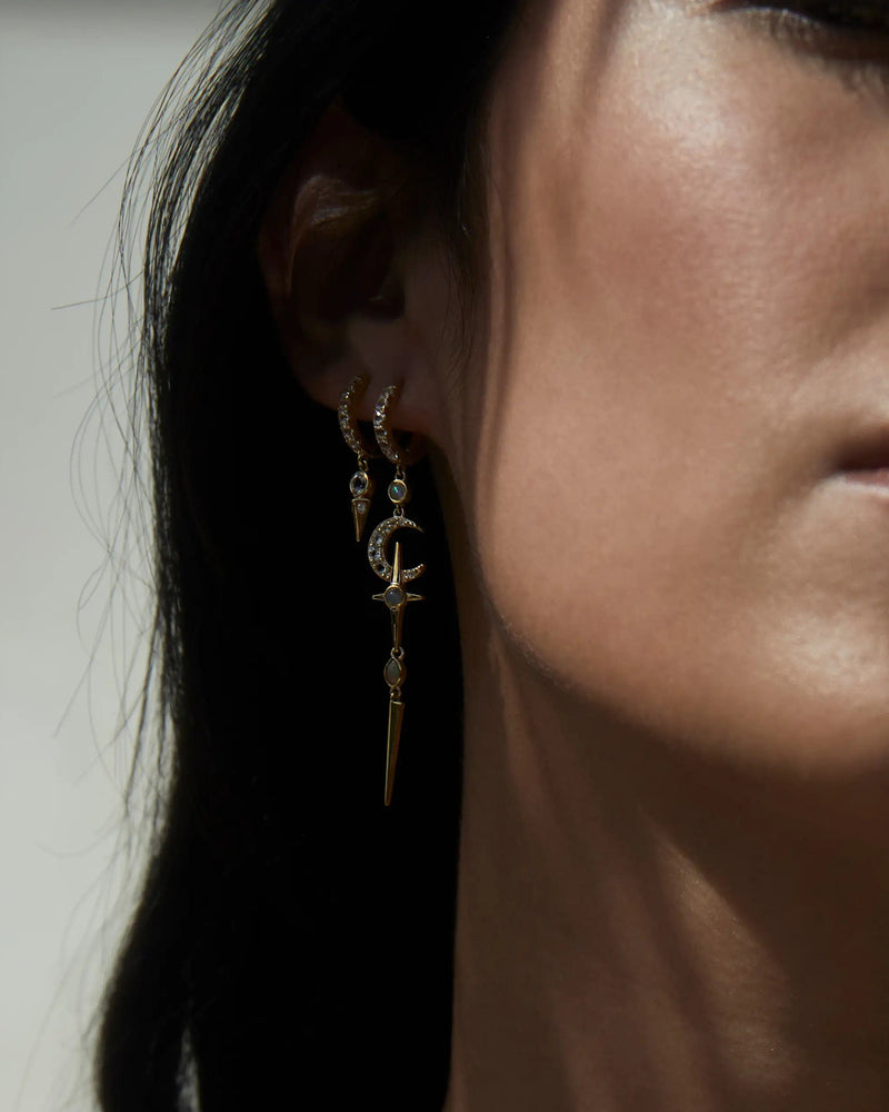 Awe Inspired Earrings 14K Yellow Gold Vermeil / White Topaz White Topaz Spike Huggies