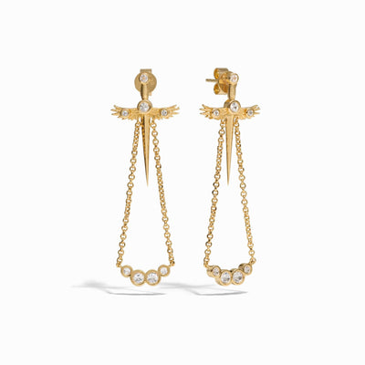 Awe Inspired Earrings 14K Yellow Gold Vermeil Winged Sword Drop Earrings