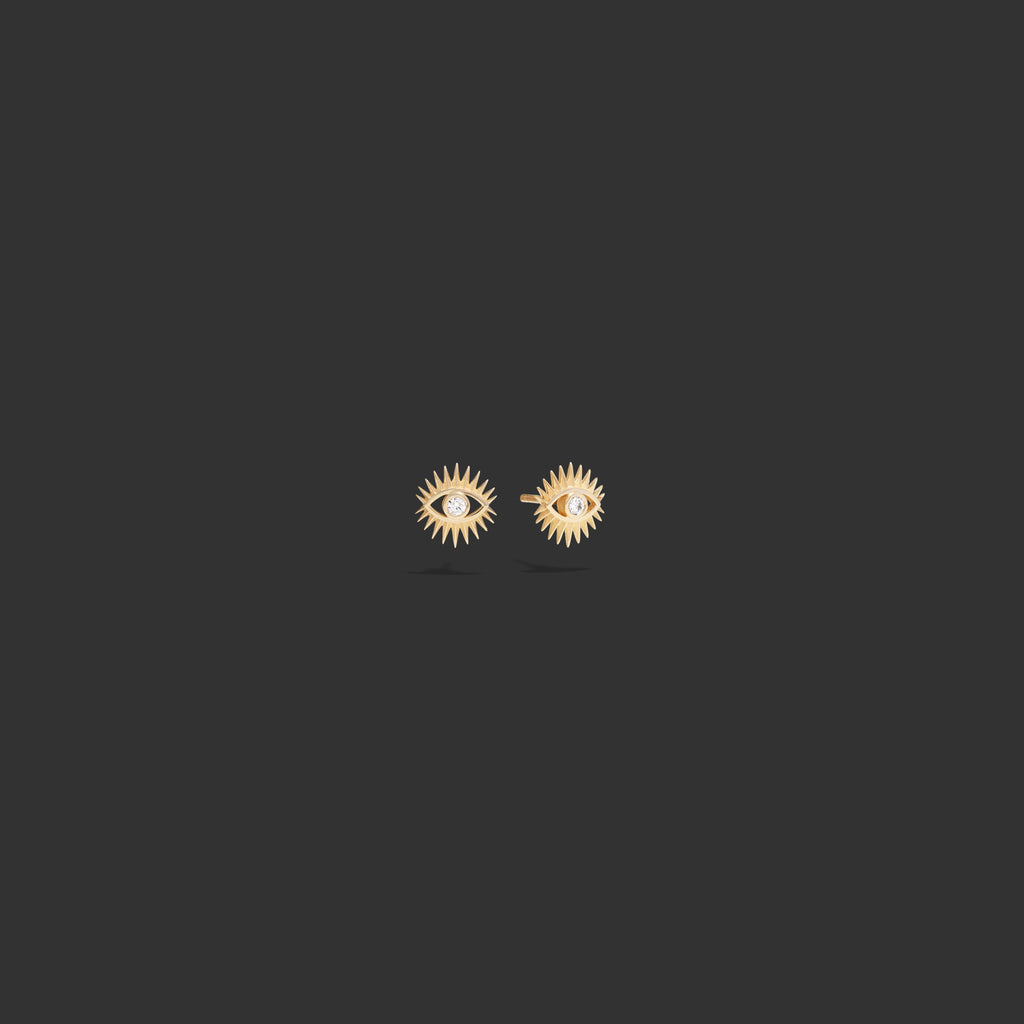 Awe Inspired Earrings 14k Yellow Gold / White diamond / Pair Diamond Evil Eye Studs