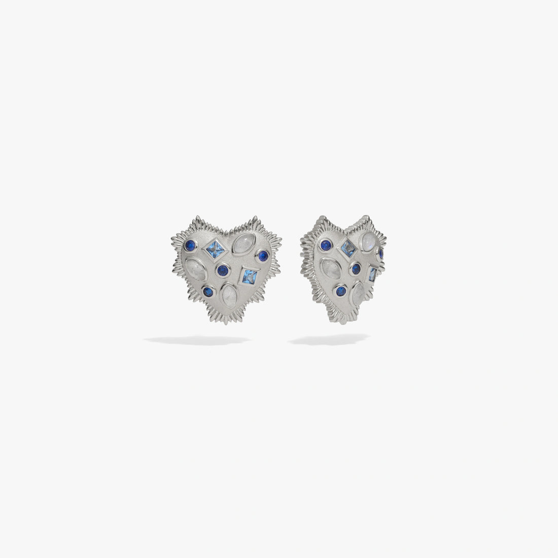 Awe Inspired Earrings 925 Sterling Silver Blue Gemstone Radiant Heart Studs