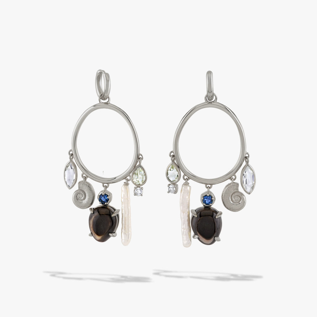 Awe Inspired Earrings 925 Sterling Silver Deep Sea Gemstone Charm Hoops