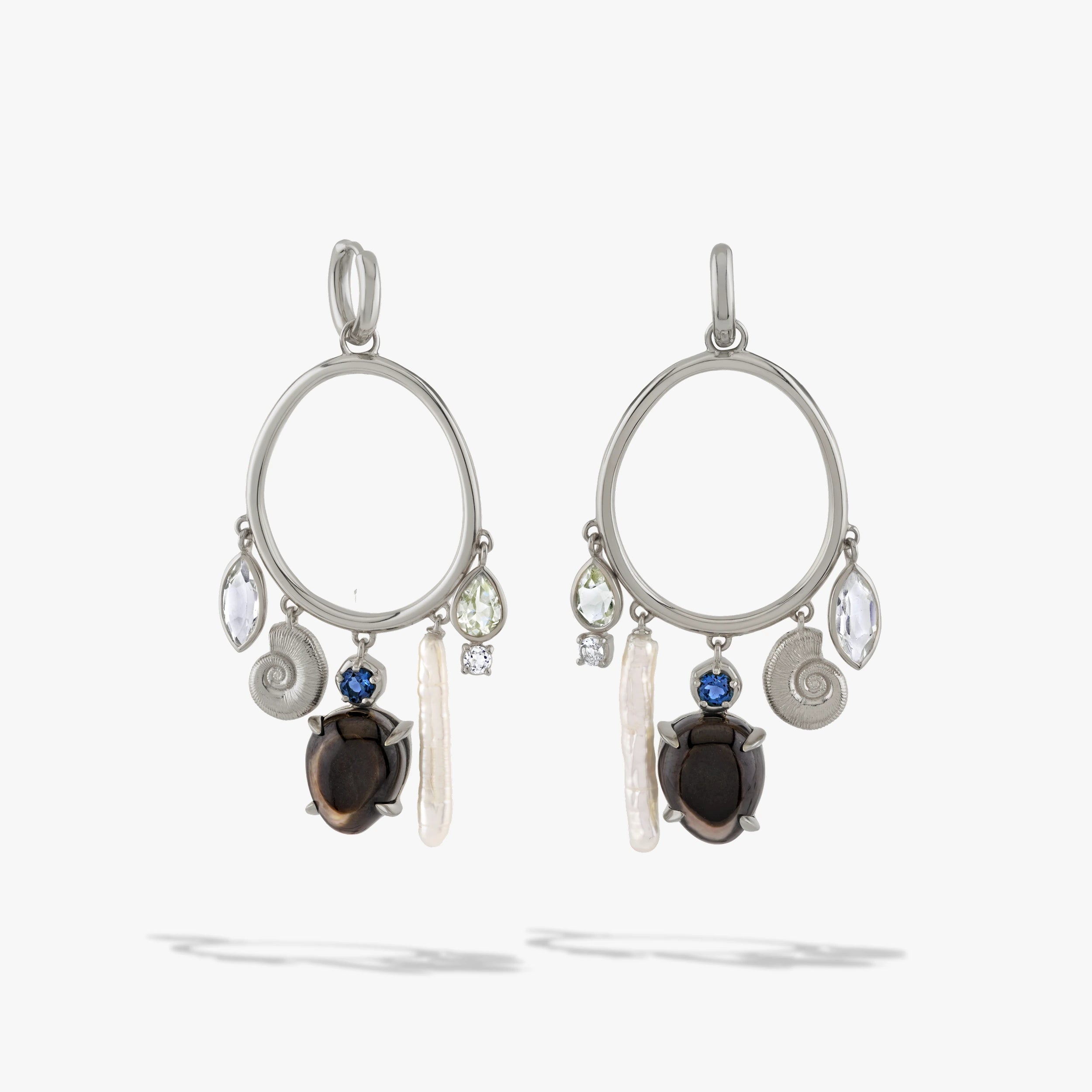Awe Inspired Earrings 925 Sterling Silver Deep Sea Gemstone Charm Hoops