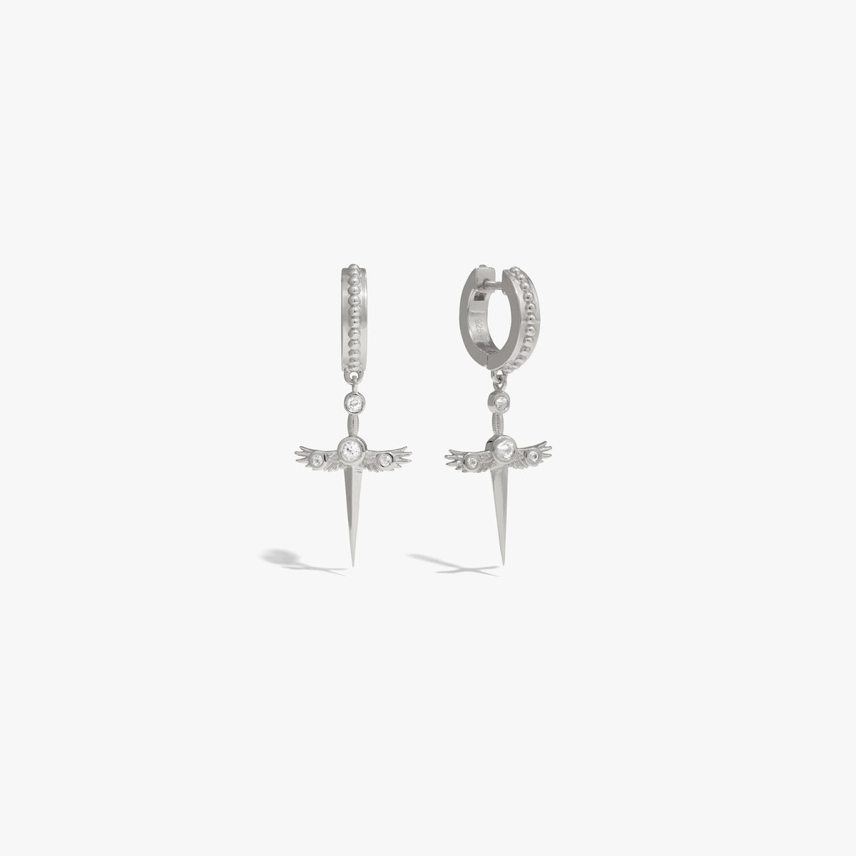 Awe Inspired Earrings 925 Sterling Silver Flying Dagger Huggies