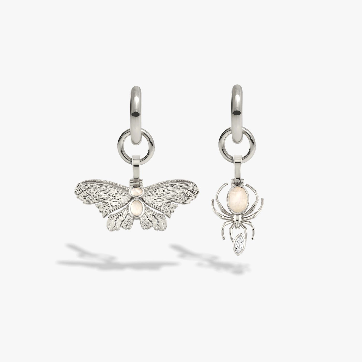 Awe Inspired Earrings 925 Sterling Silver Moonstone Insects Charm Earrings