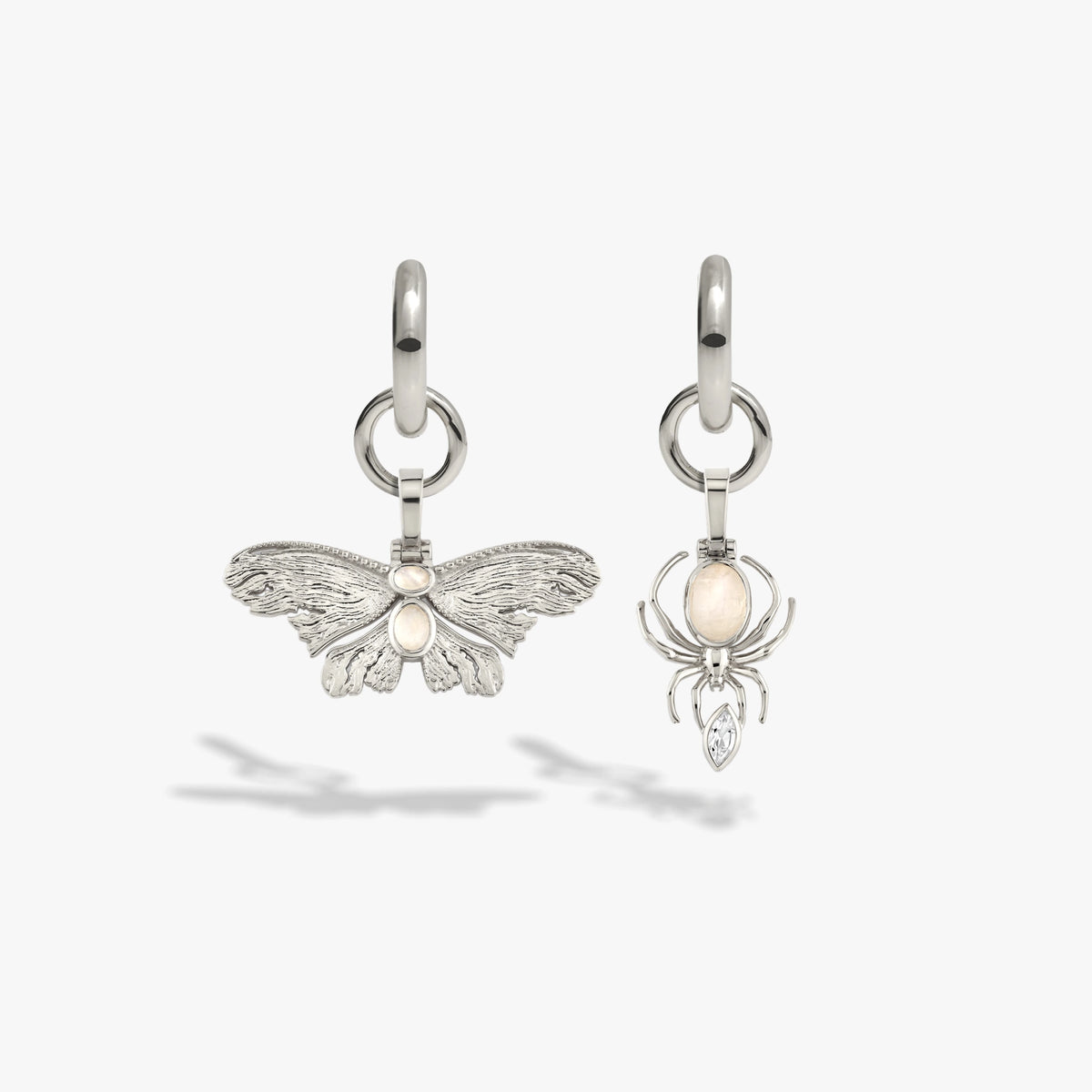 Awe Inspired Earrings 925 Sterling Silver Moonstone Insects Charm Earrings