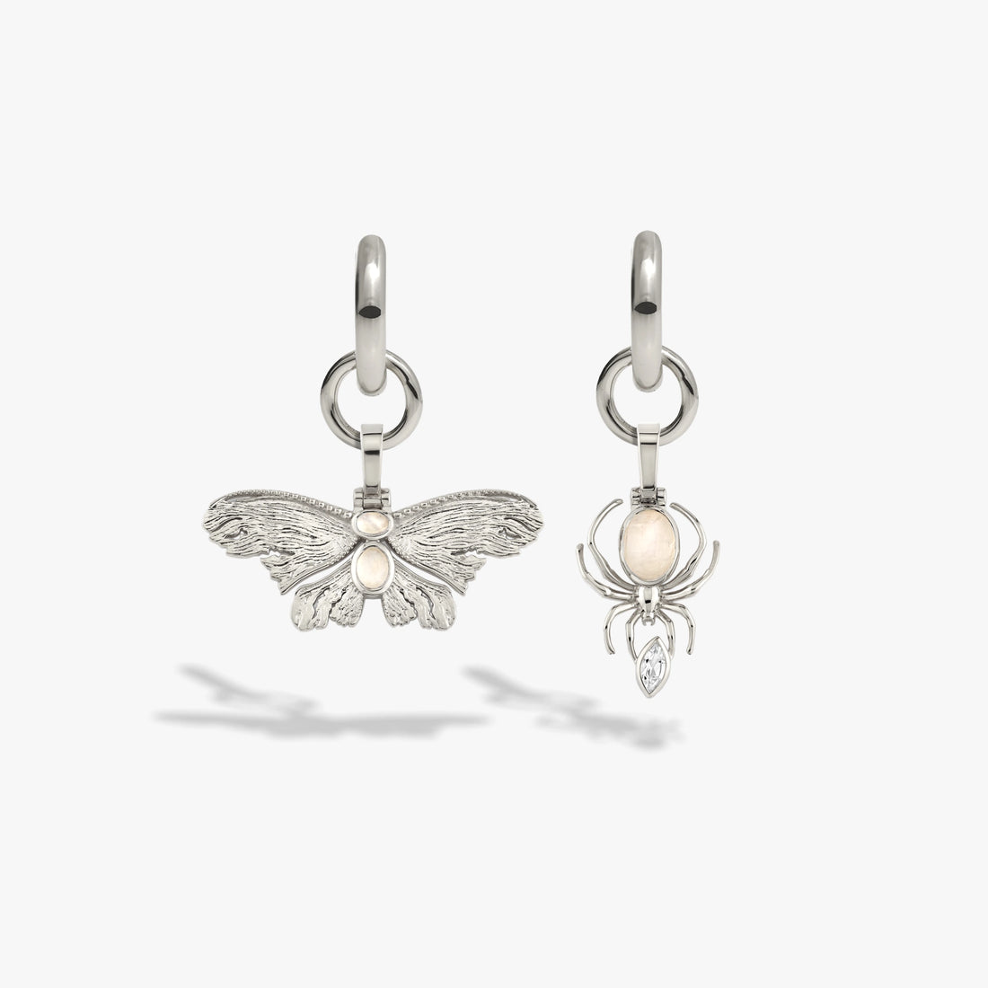 Awe Inspired Earrings 925 Sterling Silver Moonstone Insects Charm Earrings