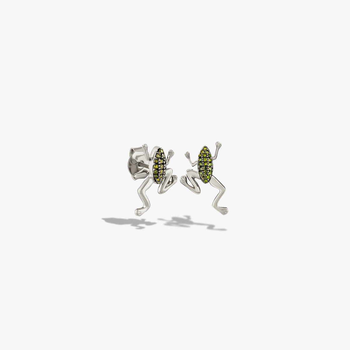 Awe Inspired Earrings 925 Sterling Silver / Pair Green Diamond Baby Frog Studs