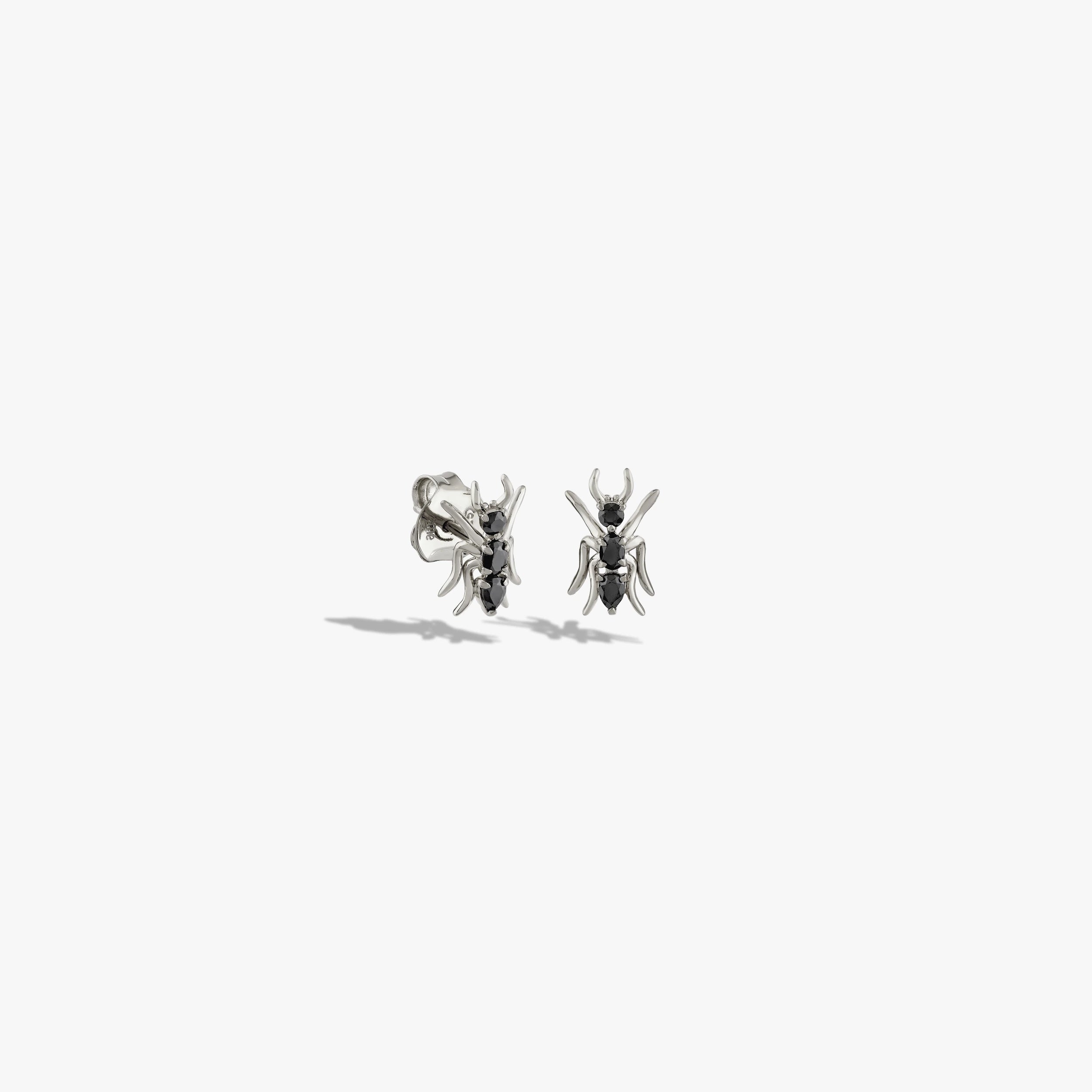 Awe Inspired Earrings 925 Sterling Silver / Pair Hematite Ant Studs