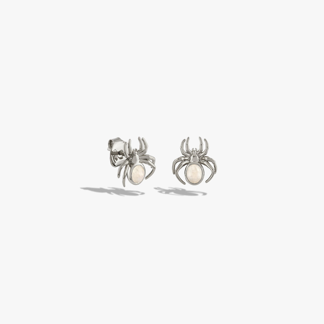 Awe Inspired Earrings 925 Sterling Silver / Pair Moonstone Spider Studs