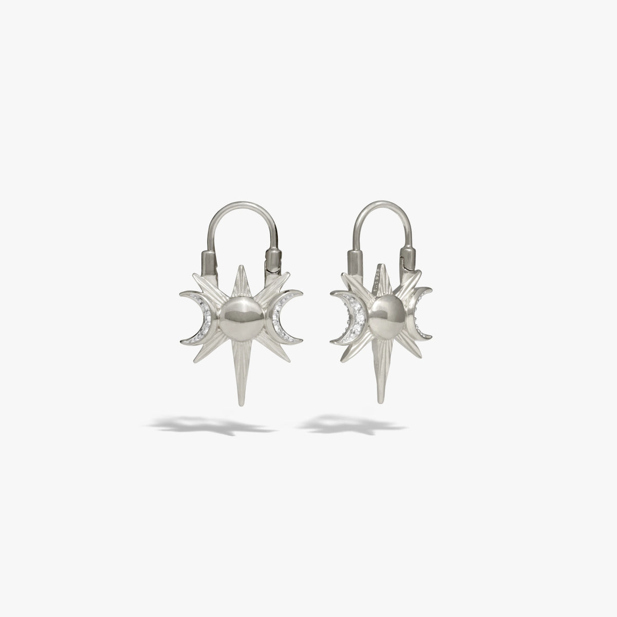 Awe Inspired Earrings 925 Sterling Silver / Pair Spiked Triple Moon Huggies