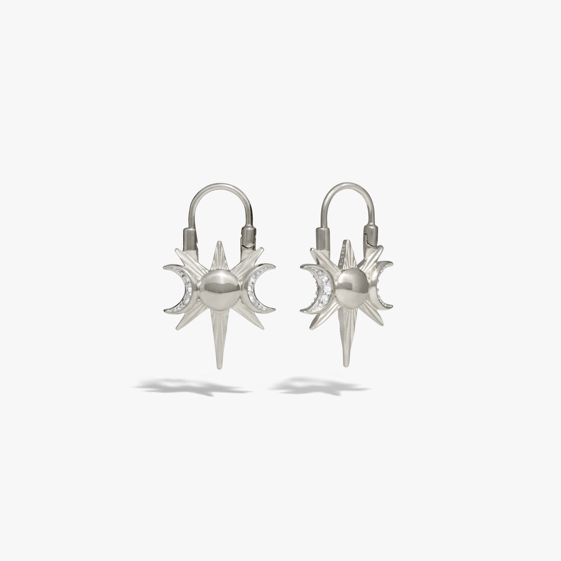 Awe Inspired Earrings 925 Sterling Silver / Pair Spiked Triple Moon Huggies