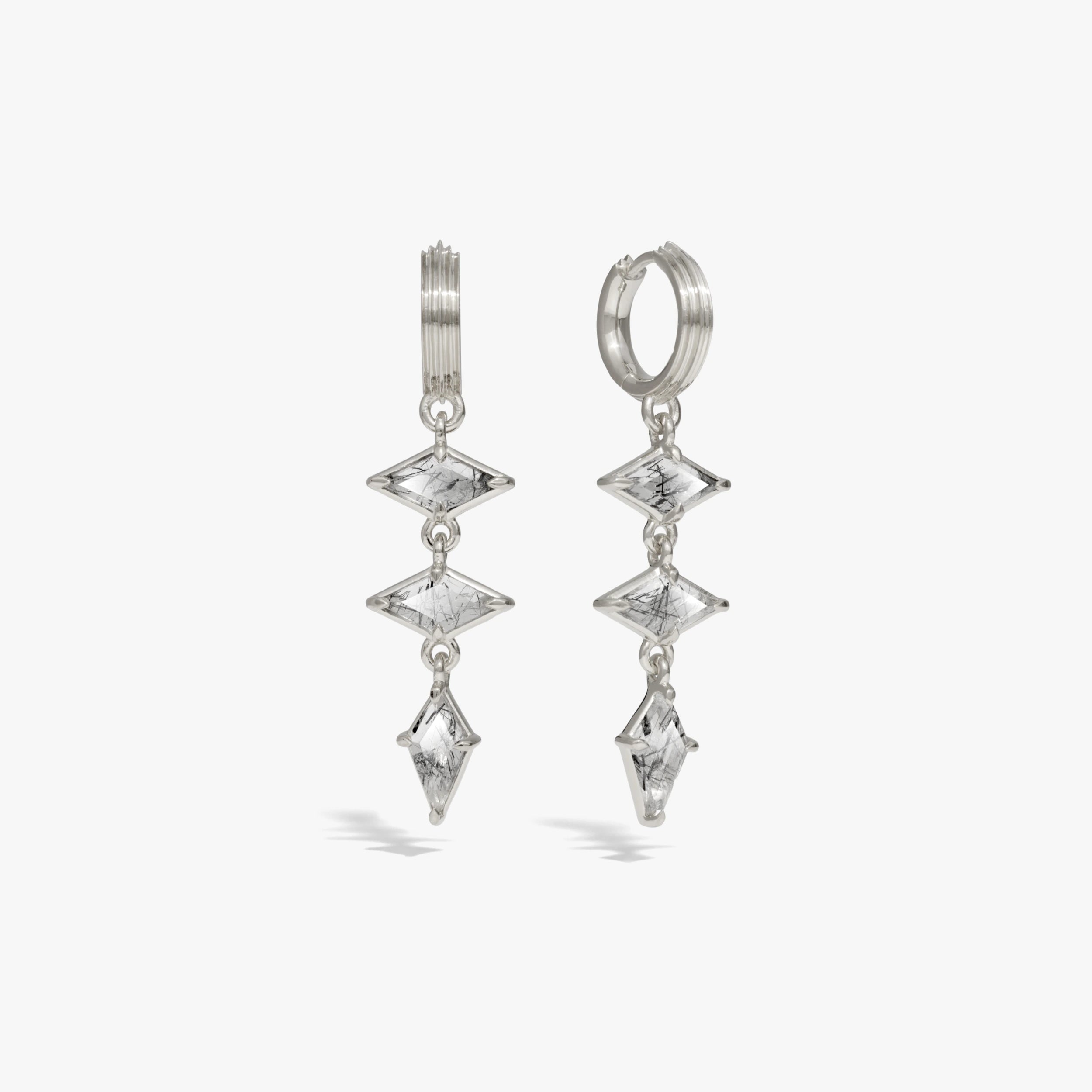 Awe Inspired Earrings 925 Sterling Silver / Pair Triple Prism Huggies