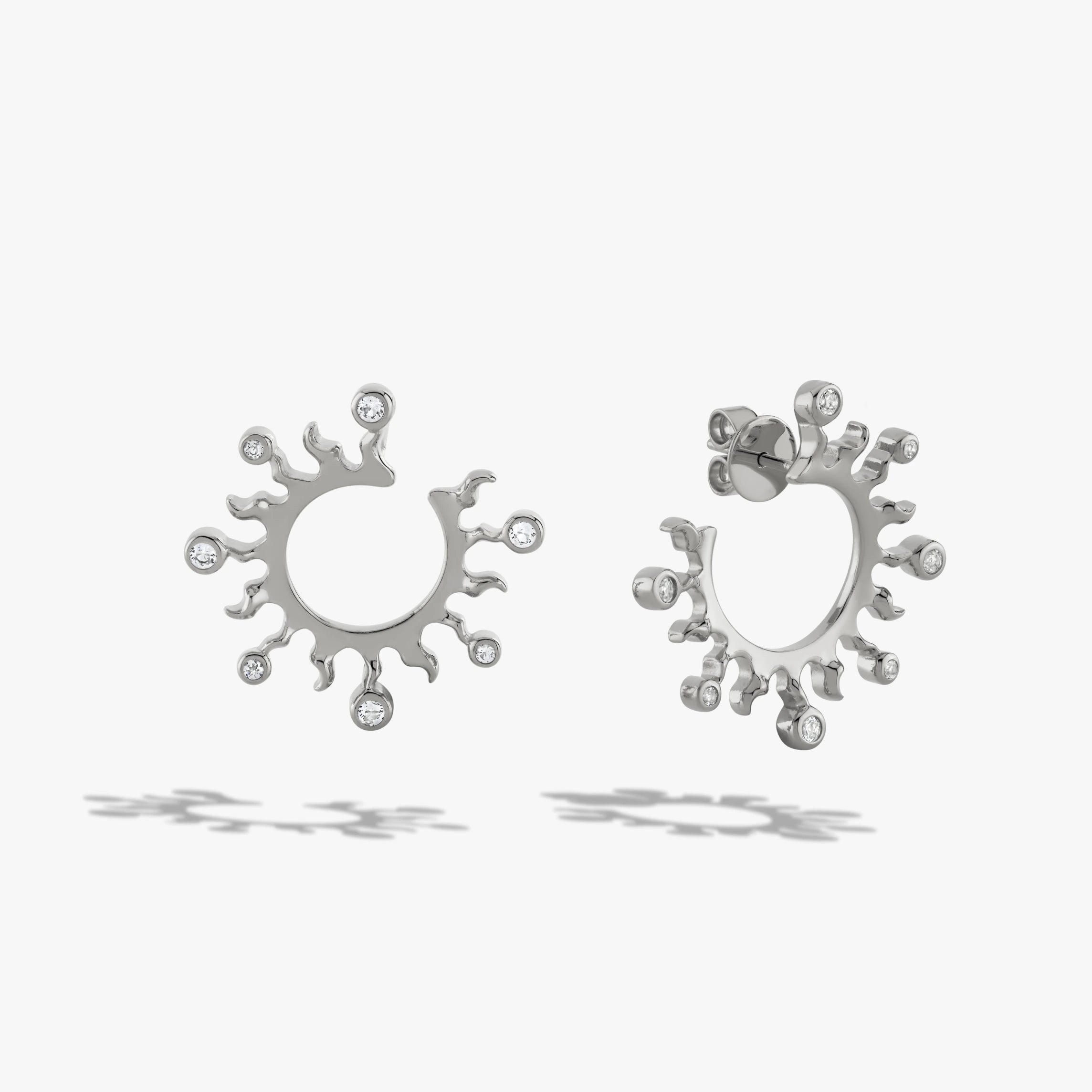 Awe Inspired Earrings 925 Sterling Silver Sunburst Bypass Hoops