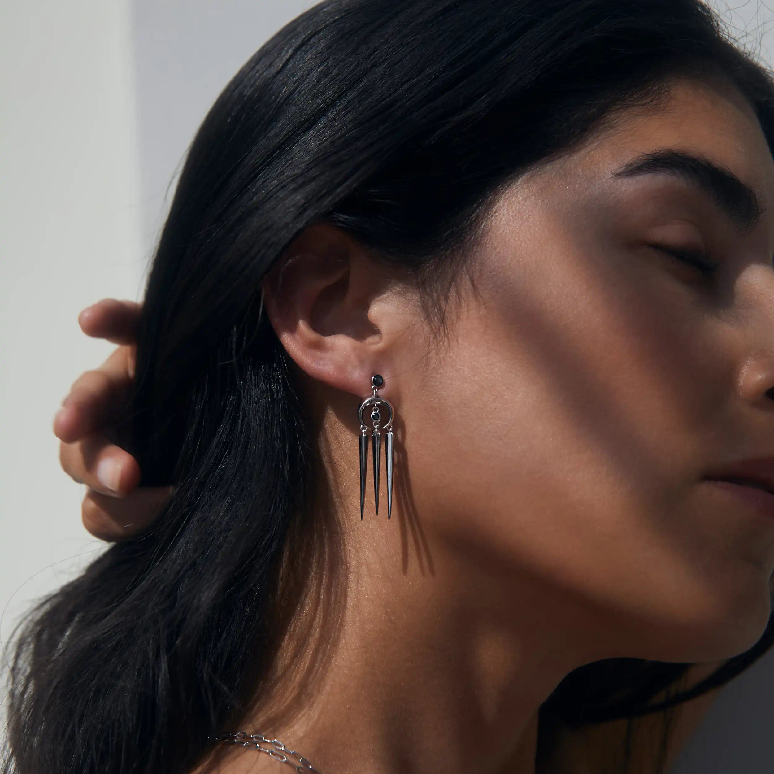 Awe Inspired Earrings Crescent Spike Grey Moonstone Earrings