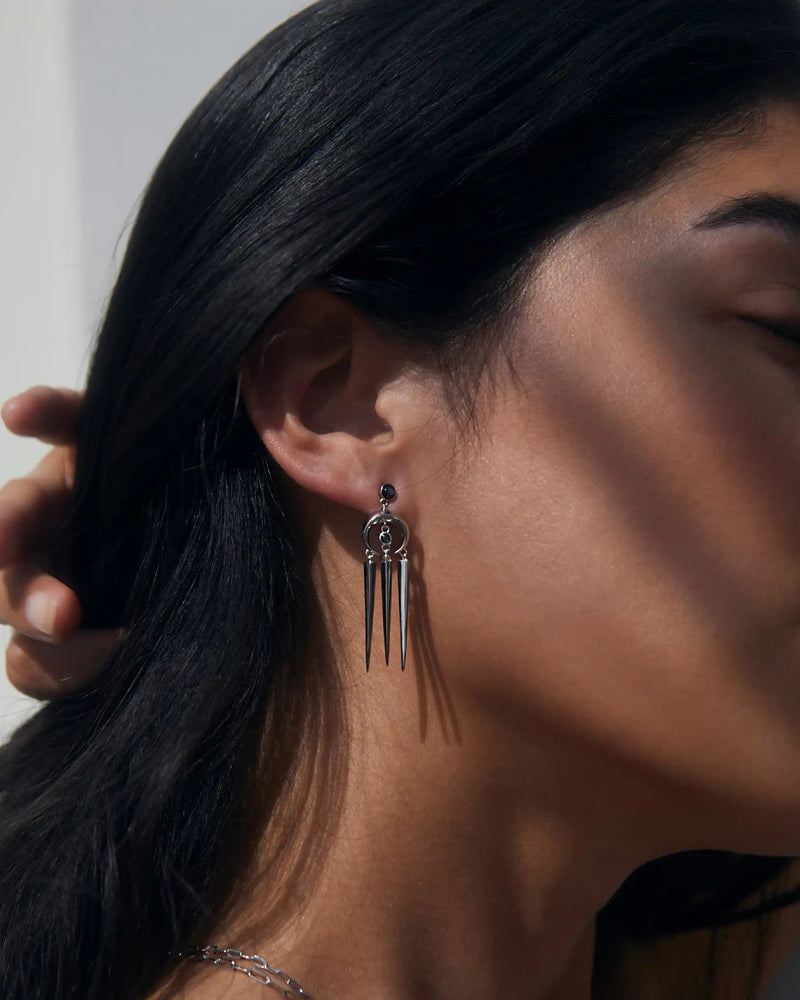 Awe Inspired Earrings Crescent Spike Grey Moonstone Earrings