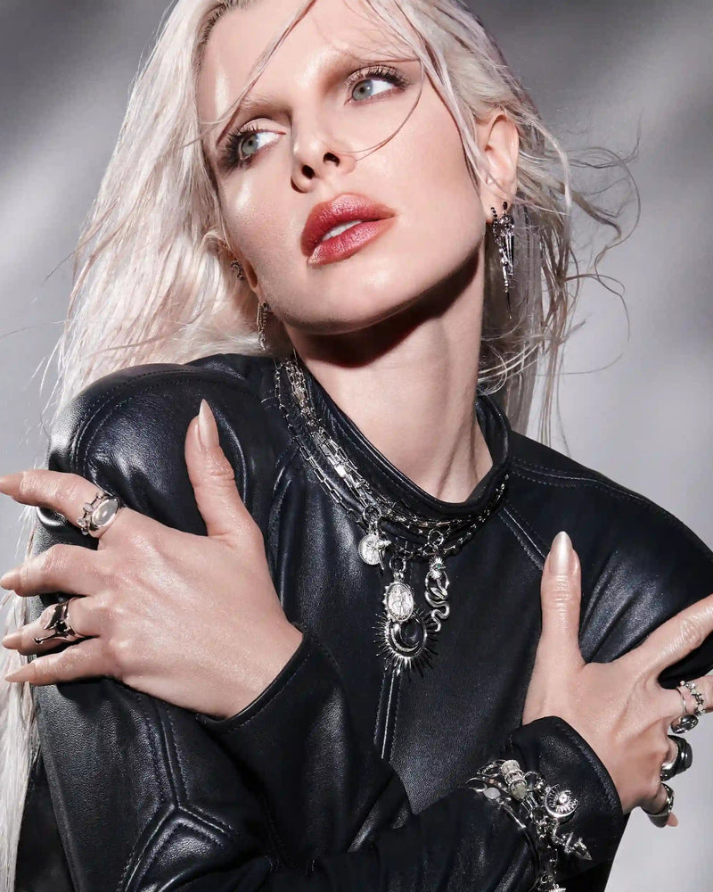 Awe Inspired Earrings Crescent Spike Grey Moonstone Earrings