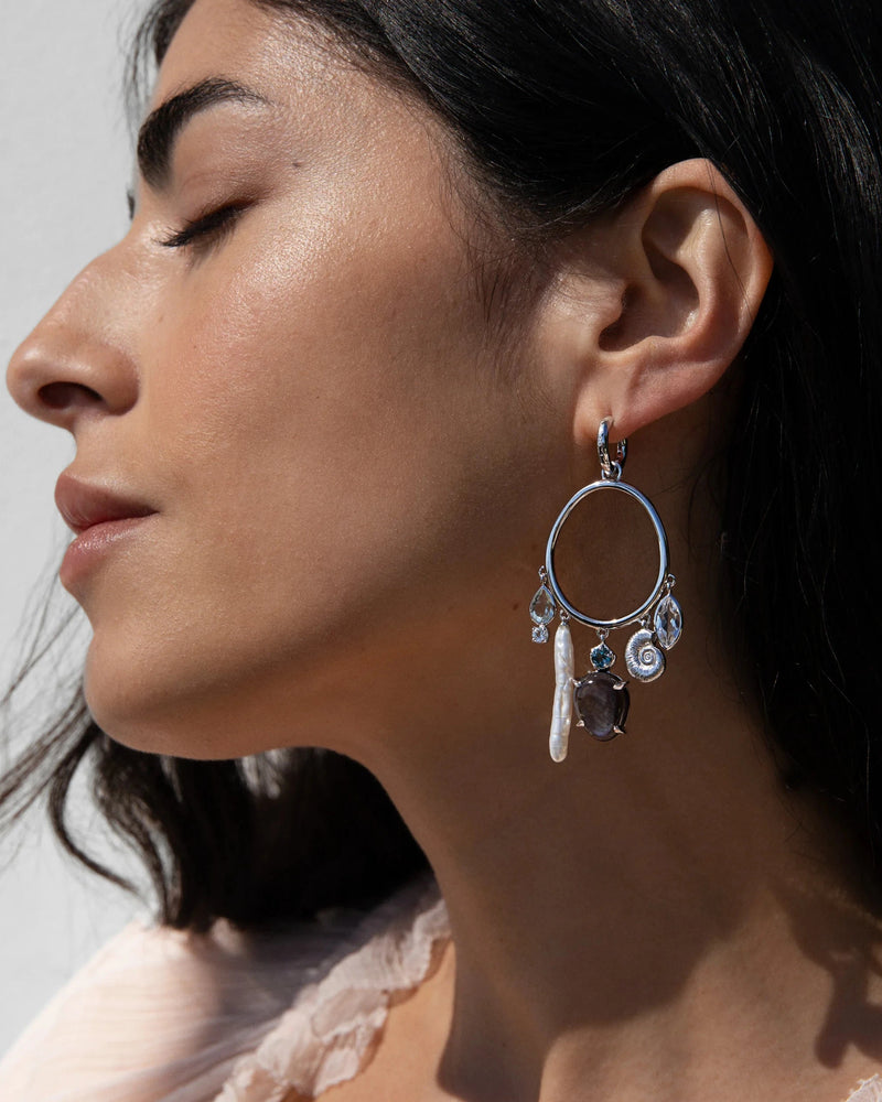 Awe Inspired Earrings Deep Sea Gemstone Charm Hoops