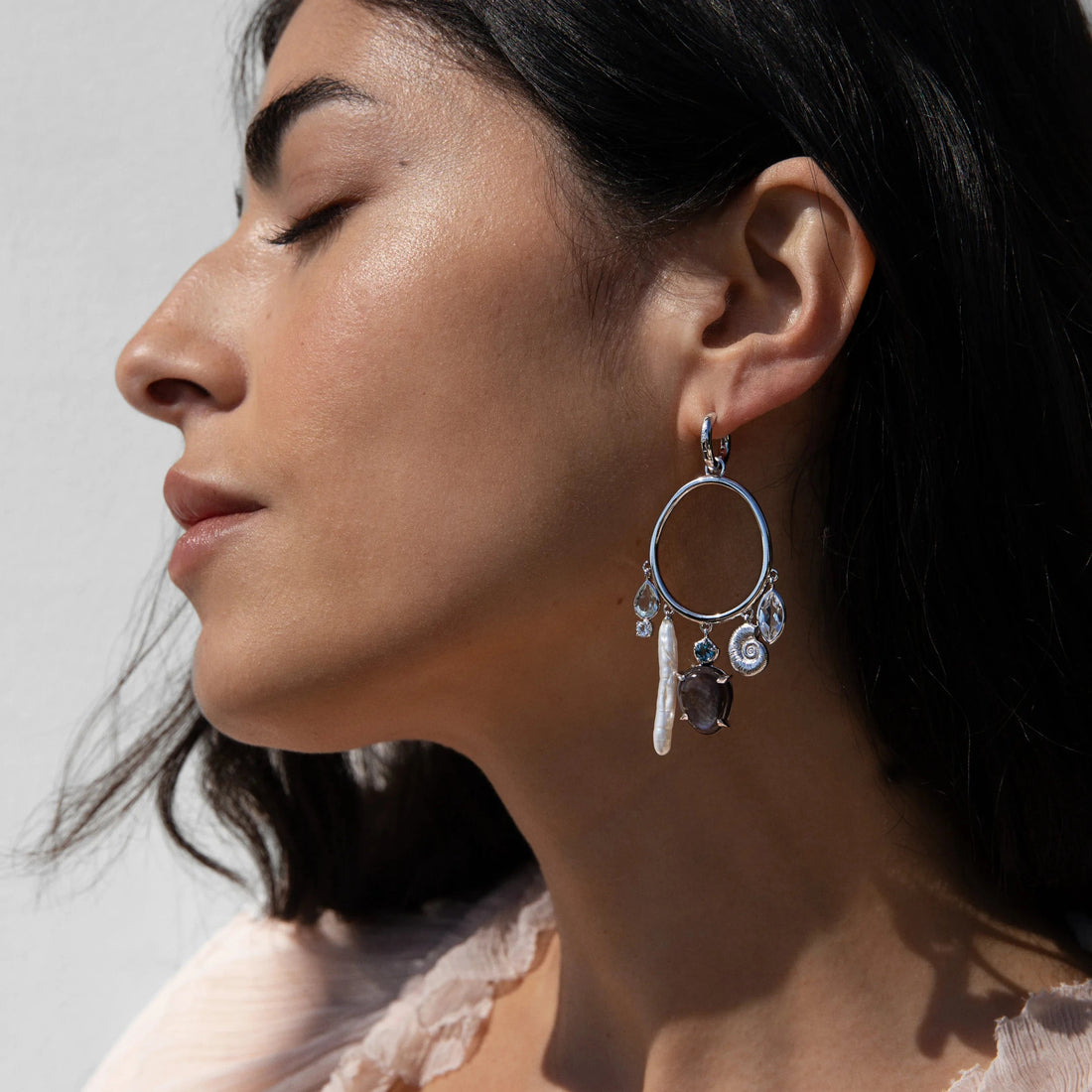 Awe Inspired Earrings Deep Sea Gemstone Charm Hoops