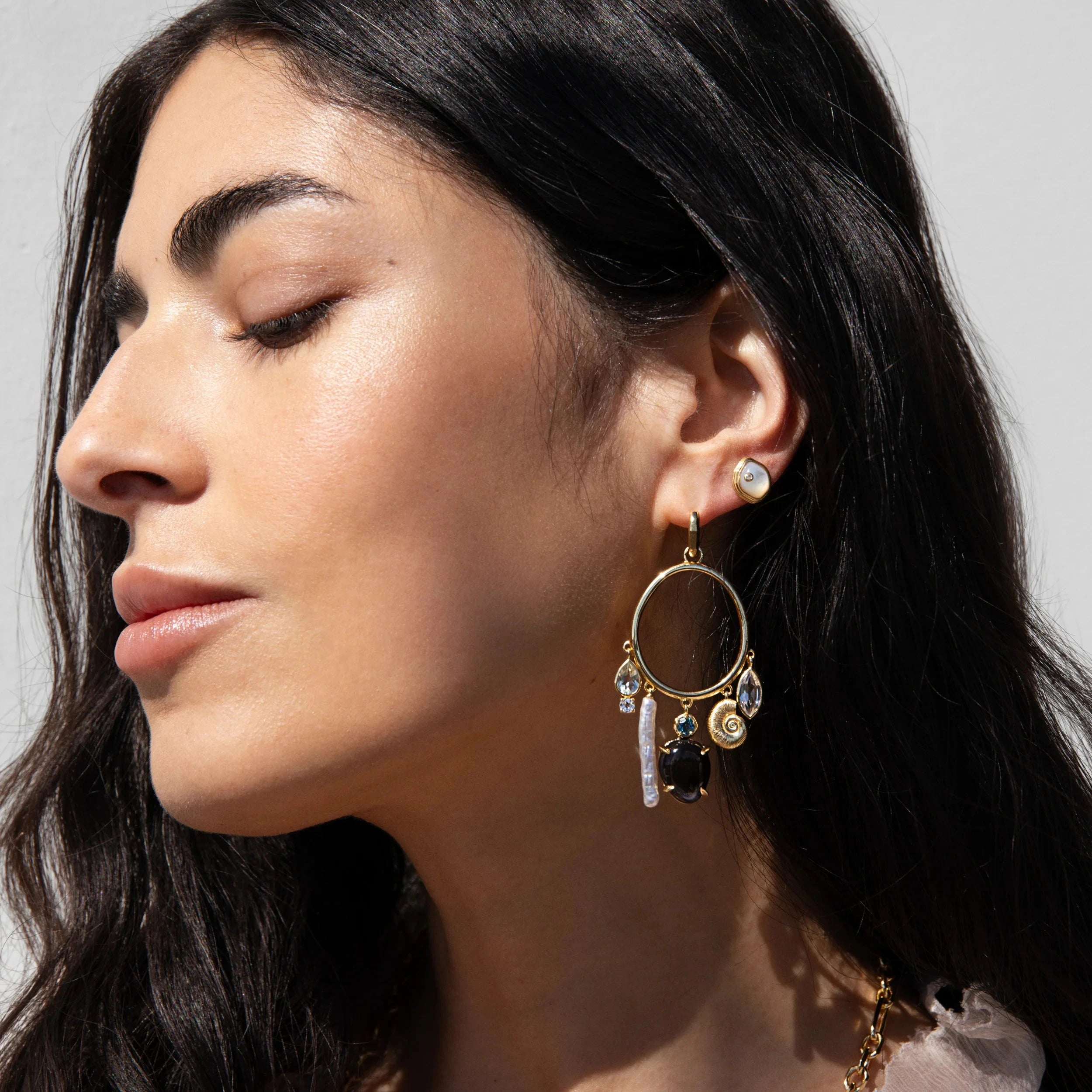 Awe Inspired Earrings Deep Sea Gemstone Charm Hoops