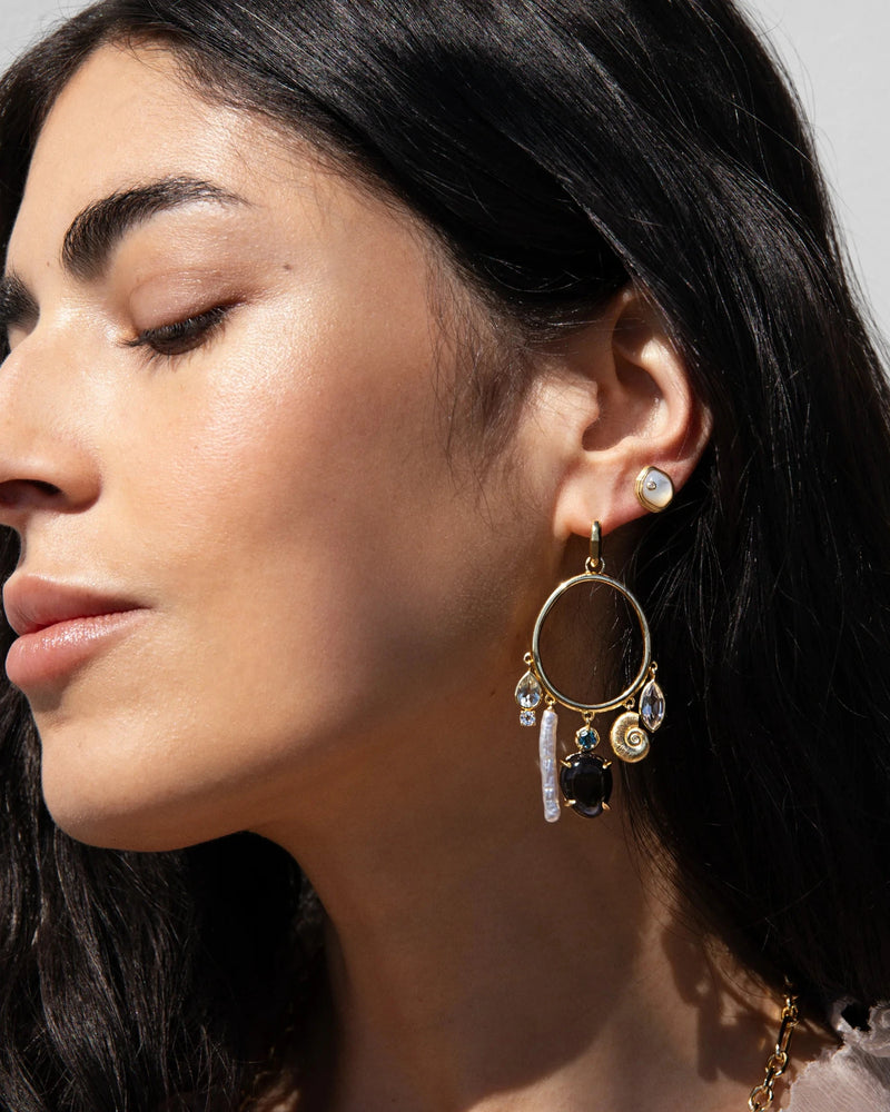 Awe Inspired Earrings Deep Sea Gemstone Charm Hoops