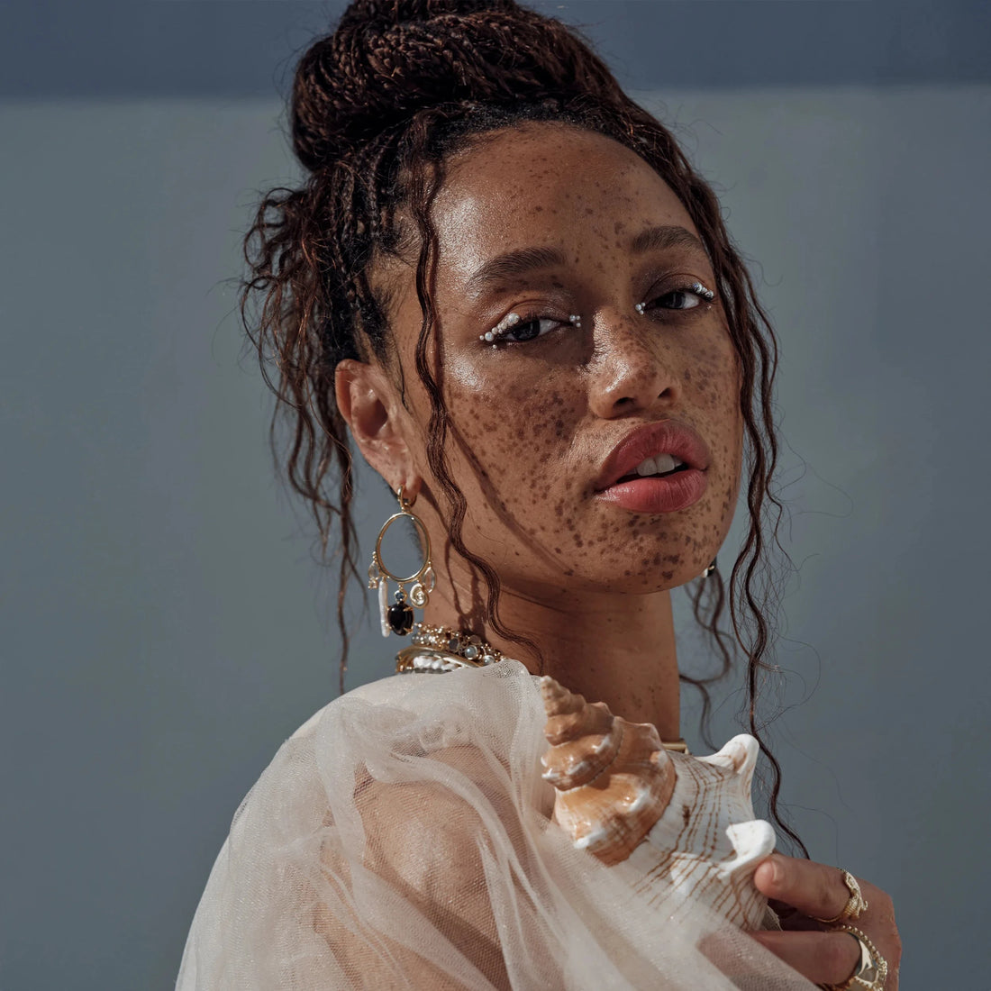 Awe Inspired Earrings Deep Sea Gemstone Charm Hoops