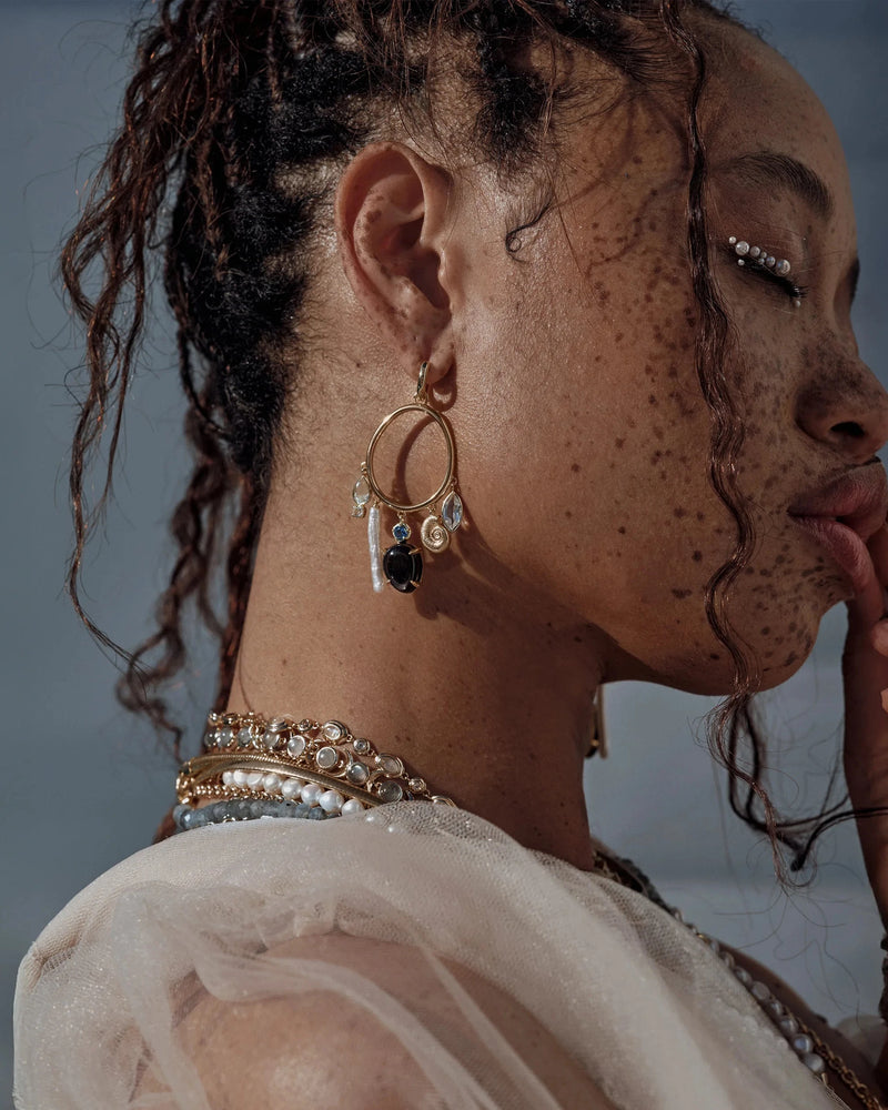 Awe Inspired Earrings Deep Sea Gemstone Charm Hoops