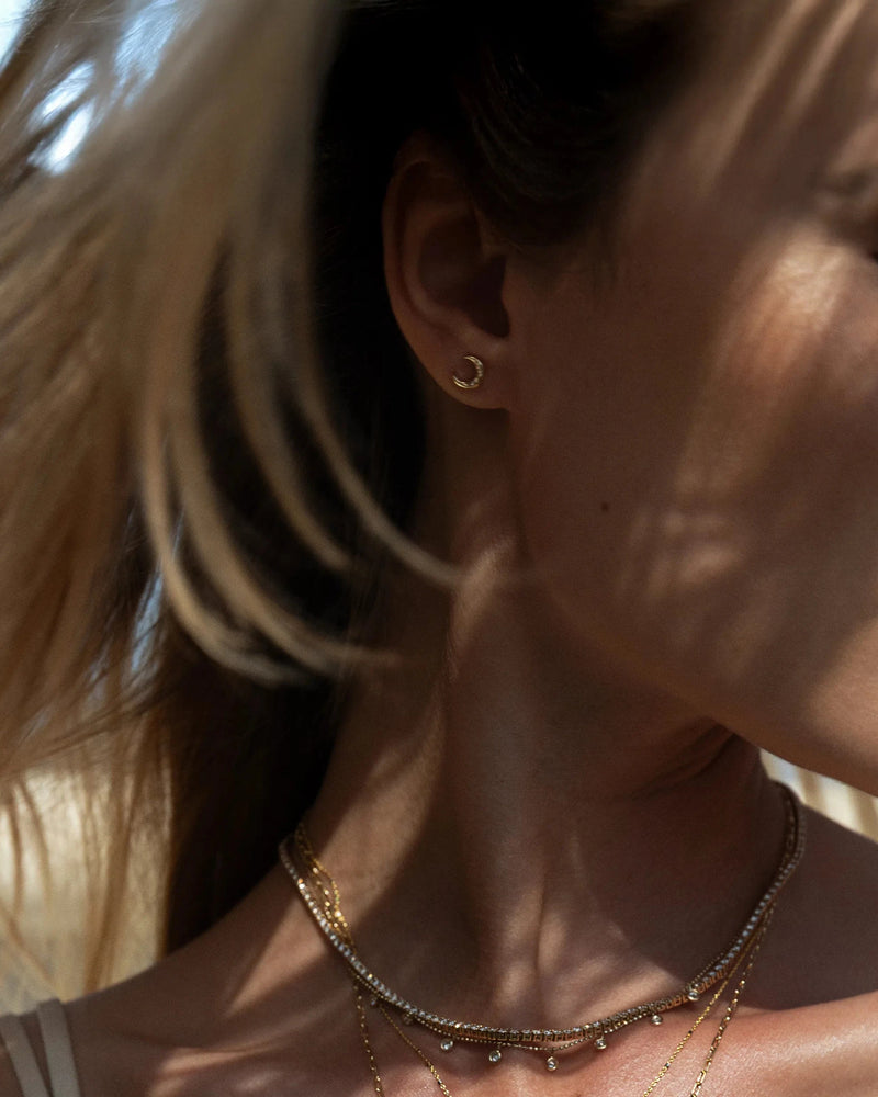 Awe Inspired Earrings Diamond Moon Studs