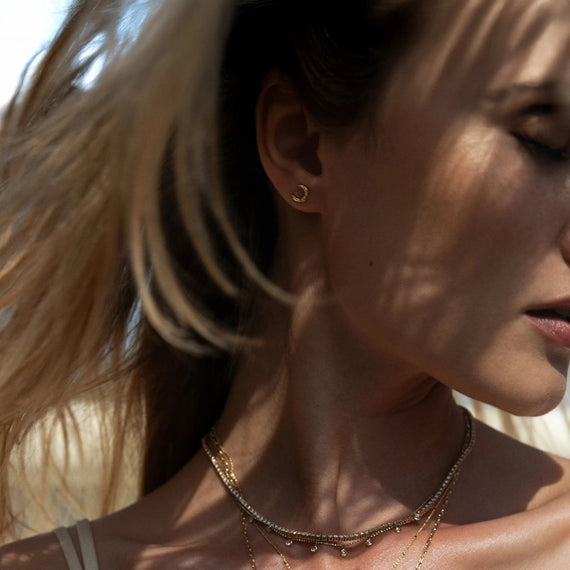 Awe Inspired Earrings Diamond Moon Studs