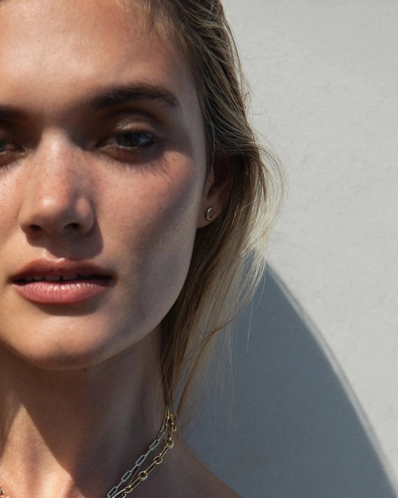 Awe Inspired Earrings Diamond Moon Studs