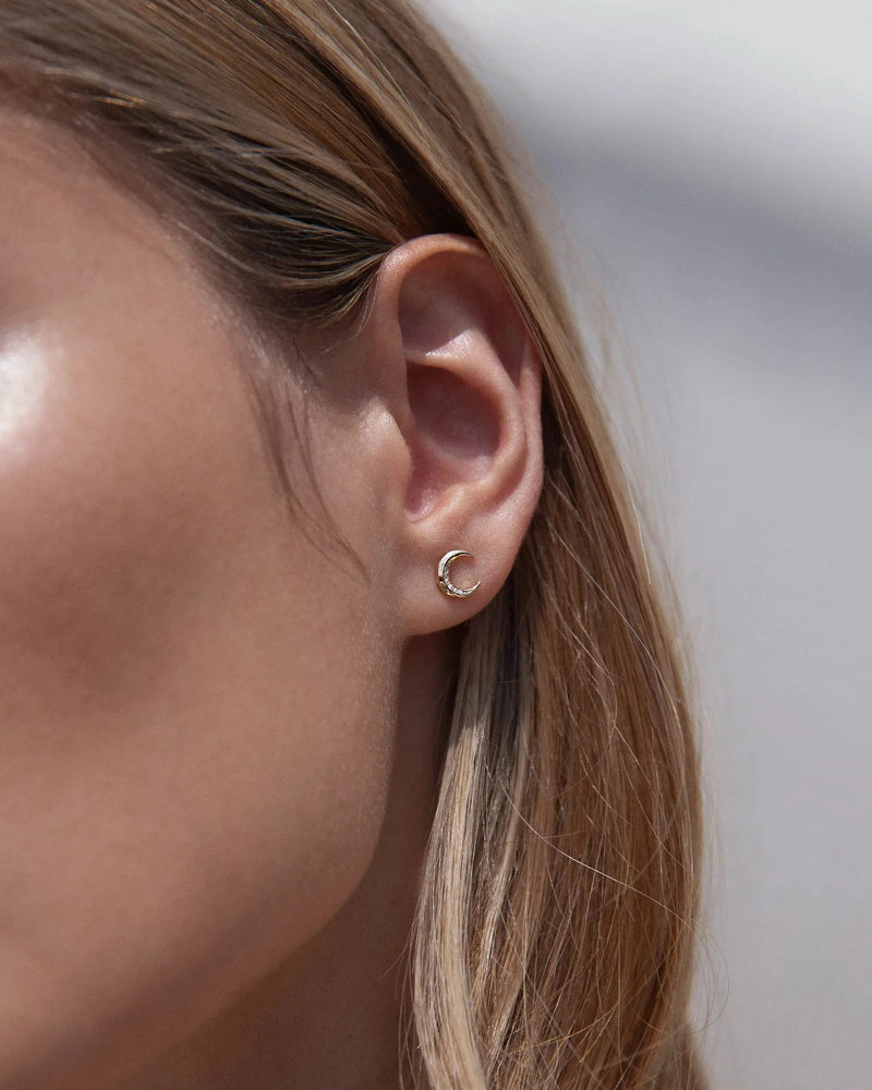 Awe Inspired Earrings Diamond Moon Studs