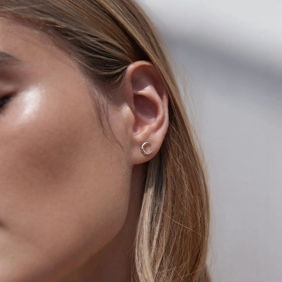 Awe Inspired Earrings Diamond Moon Studs