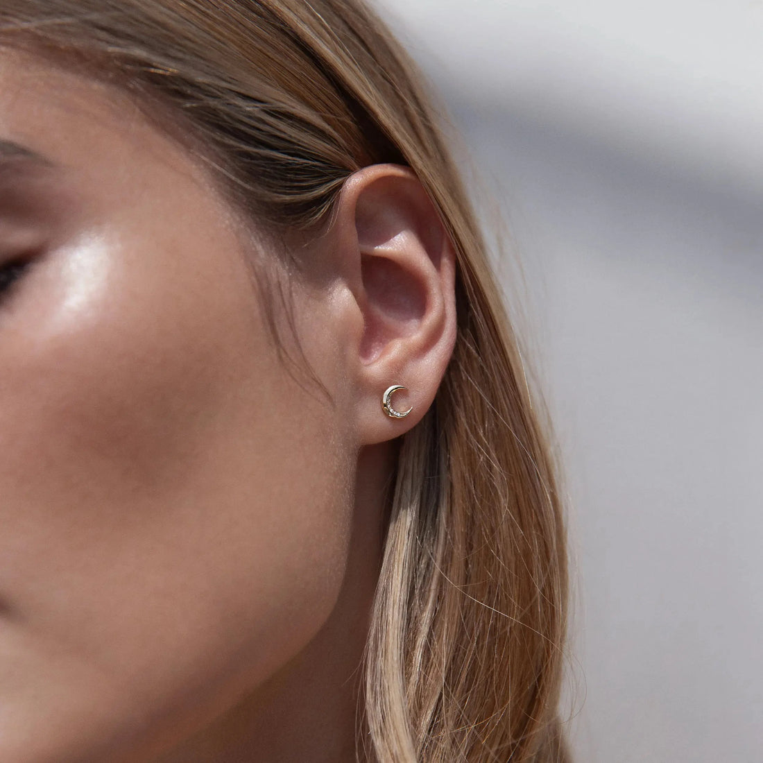 Awe Inspired Earrings Diamond Moon Studs