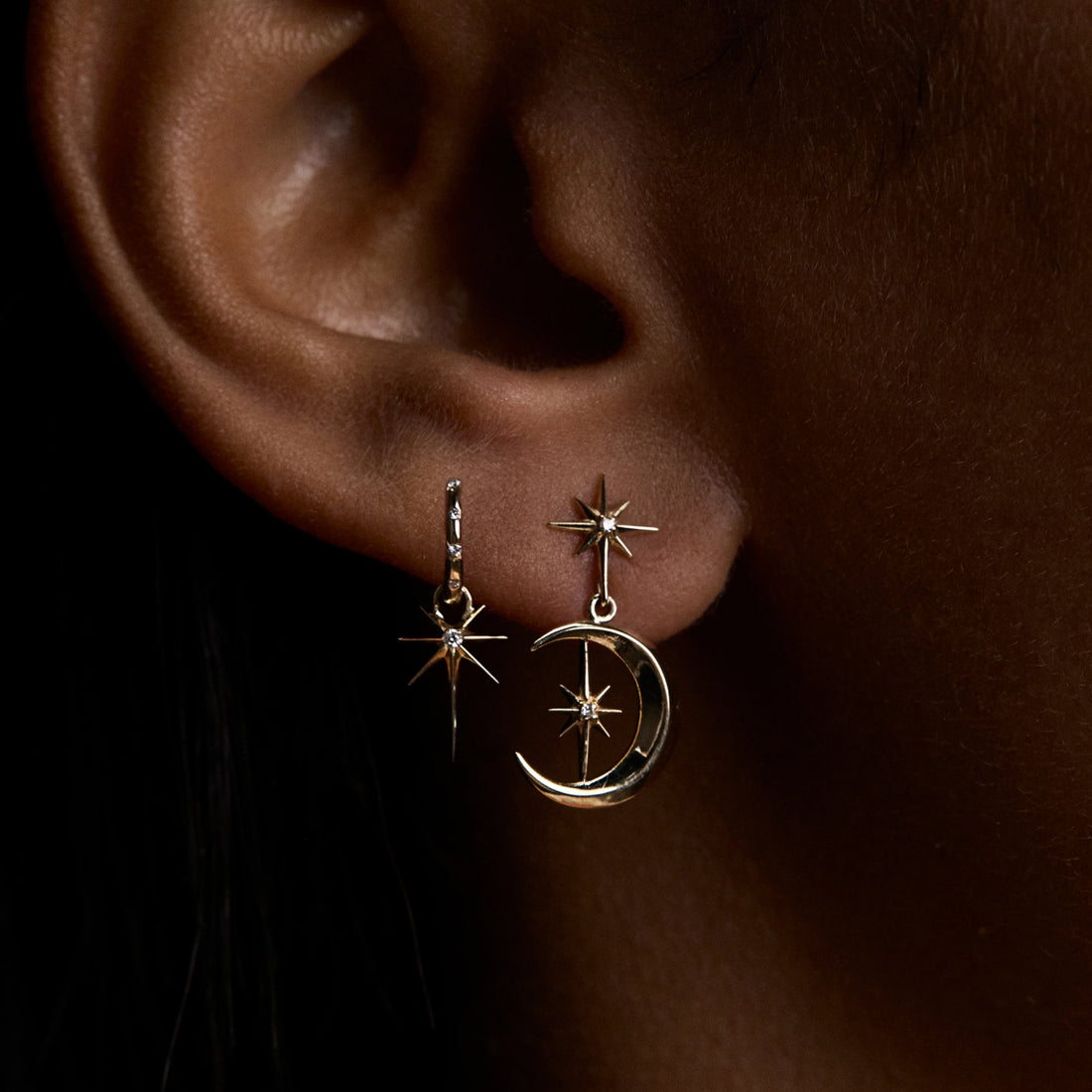 Awe Inspired Earrings Diamond Star Huggies