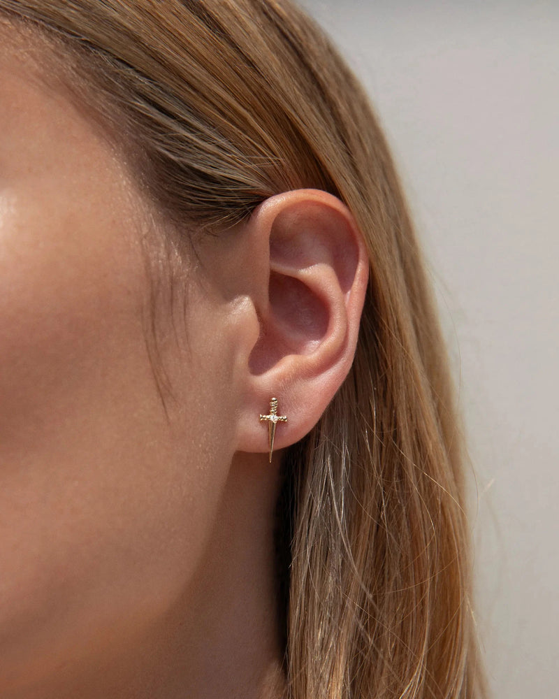 Awe Inspired Earrings Diamond Sword Studs