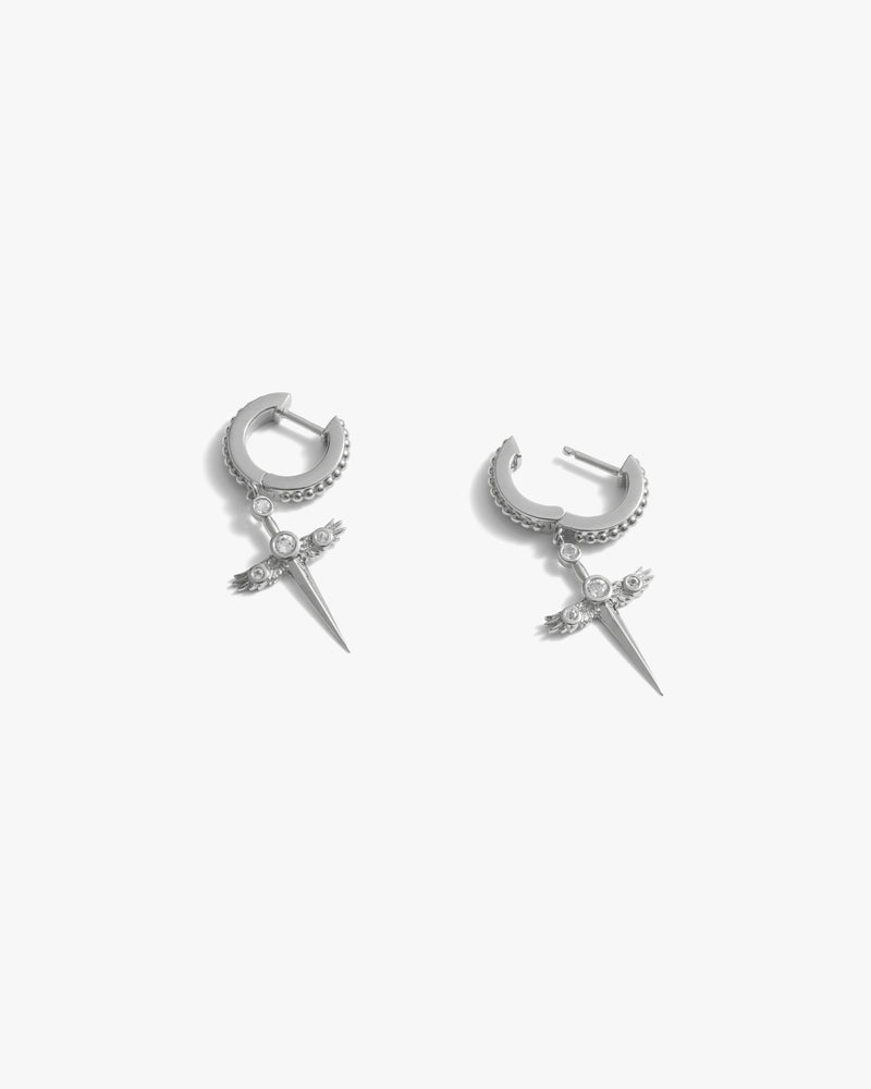 Awe Inspired Earrings Flying Dagger Huggies