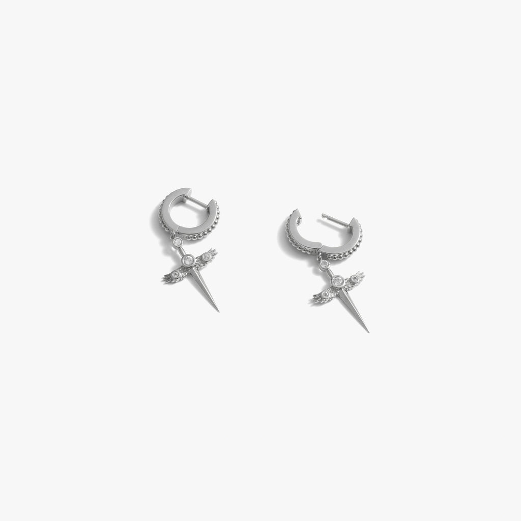 Awe Inspired Earrings Flying Dagger Huggies
