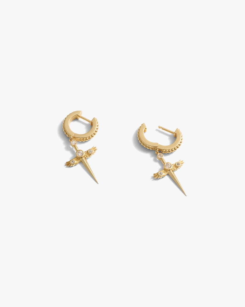 Awe Inspired Earrings Flying Dagger Huggies